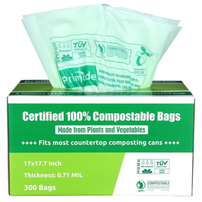 SUPERBIO 13 Gallon Compostable Handle Tie Tall Kitchen Garbage Bags, 30 Count, 1 Pack, Heavy Duty Food Scrap Trash Bags Certified by BPI Meeting